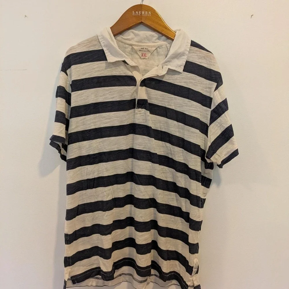 Rag & Bone Striped Polo Shirt Size XXL Muscle Tee Luxury Fitted Lightweight